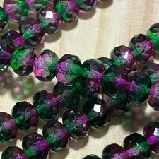 Czech Glass Rondelle Spacer Beads 6x9mm Thistle 2-tone tire/donut 28pcs J816