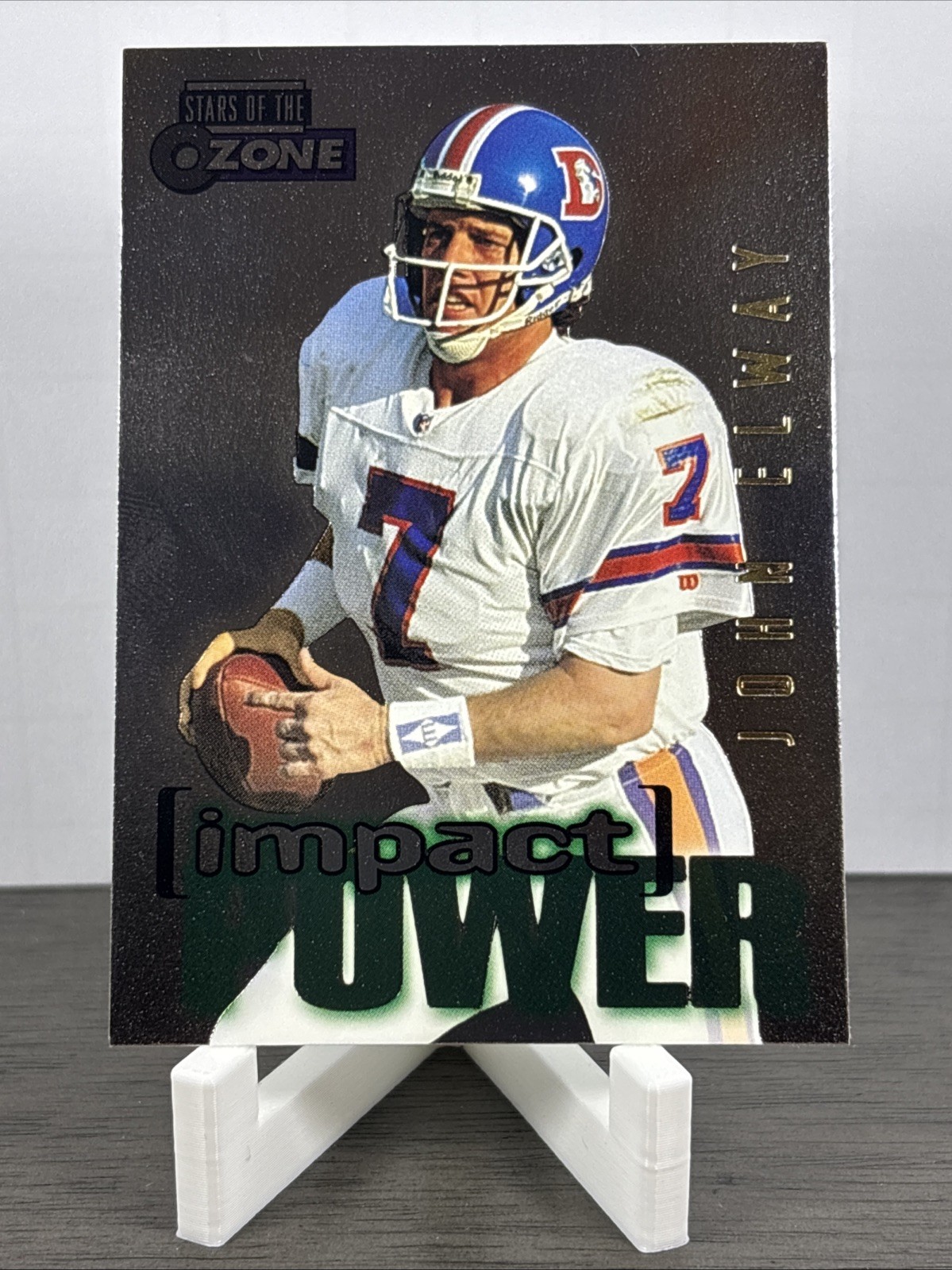 1995 SkyBox Impact #IP24 John Elway Impact Power Stats Of The Ozone