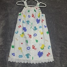VTG Handmade Girls White Animal Numbers A-Line Dress Eyelet Hem Kidcore Retro