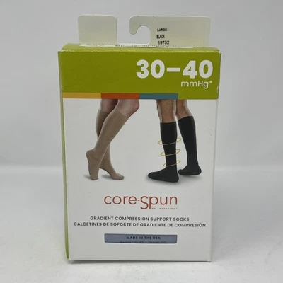 Core-Spun Gradient Compression Support Socks 30-40mmHg (Black) Size Large - Image 1 of 4
