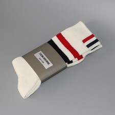 Thom Browne Autumn Winter Mid Calf Socks Cotton Knit Stripe White Size O/S