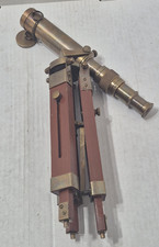 Brass Wooden Telescope Adjustable w/Stand Wood Vintage Decorative Tripod