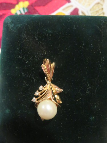 18K YELLOW GOLD DIAMOND PEARL PENDANT 3.45gr - Picture 3 of 6