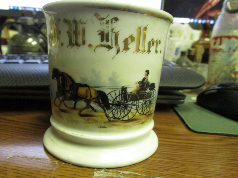 Vintage Occupational Shaving Mug F.W. Keller Horse-Drawn Wagon