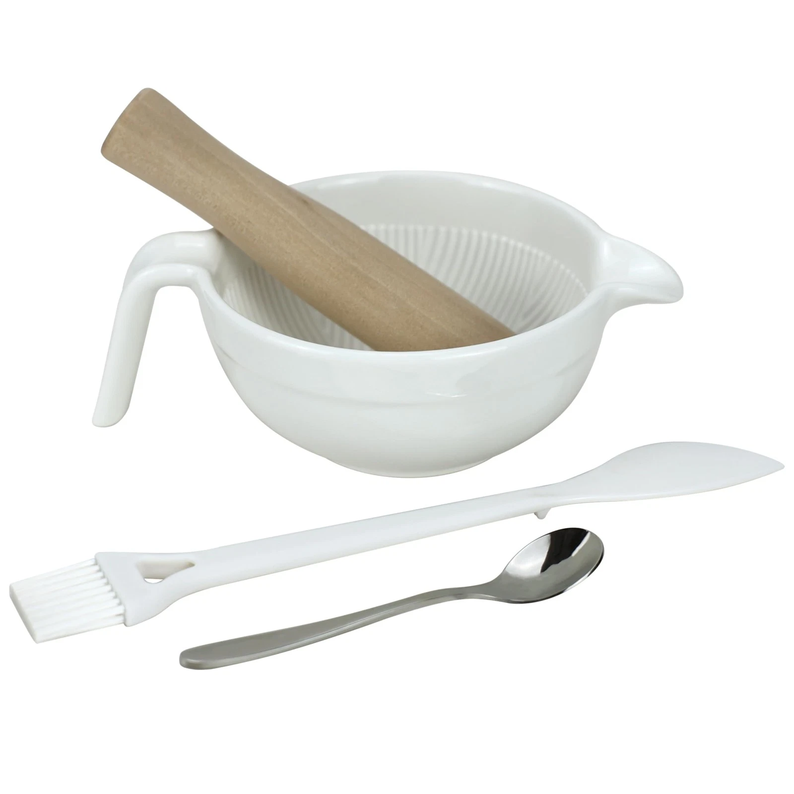 Porcelain Mortar with Wooden Pestle for Grinding Spice Garlic Seasoning Tea P...