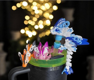 3d Printed Straw Cap Topper Butterfly Tadling Dragon Straw 8 10mm Tumbler