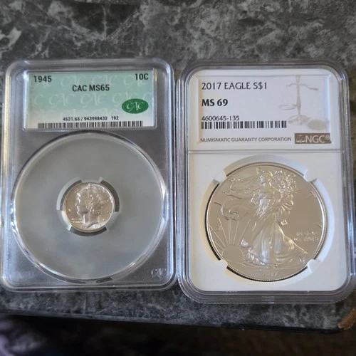 U.S. Mint American Eagle 2017  1 oz silver  cactus ms 65 1945 mercury dime