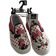 Minnie Mouse Slip On Low Top Sneakers Girls 1 Shoes Dots Red White Black NEW