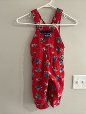 Vintage Oshkosh B'gosh Overalls 3T Mice at Work Construction Red Corduroy USA