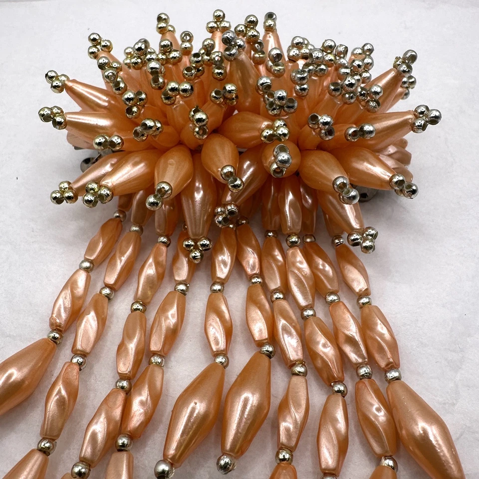 Clip de pelo vintage años 80 cuentas imitación perla colgante melocotón dorado moño pasador boda Foto 4 de 4