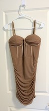 Blush BJ Women’s Beige Ruched Corset Bodycon Dress, Bustier, NEW W/Tags, Size L