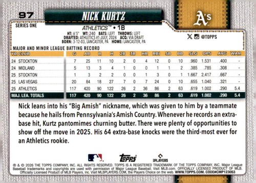2026 Topps #97 Nick Kurtz - Picture 2 of 2