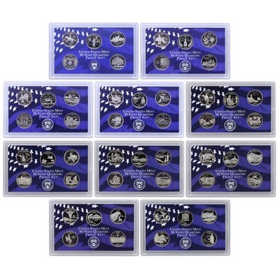 1999-2008 S Proof State Quarter Set Run No Boxes or COAs 50 CN-Clad Coins