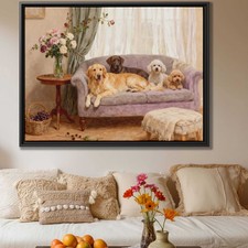 Golden Retriever Dog Portrait Oil Painting Canvas Living Room Decor Wall Art