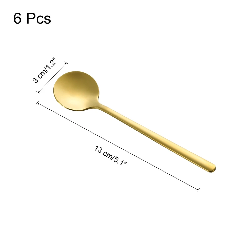 6pcs Espresso Spoons 5.1 Inches Stainless Steel Round Coffee Spoon Gold Tone - Image 2 of 4