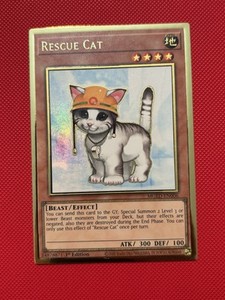 rescue cat yugioh card - MGED-EN006 - Premium Gold Rare but their effects are negated Why was Rescue Cat Banned?