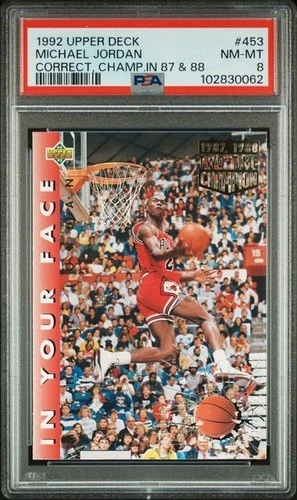 1992 UPPER DECK MICHAEL JORDAN (CHAMP 87 & 88)  #453  PSA 8