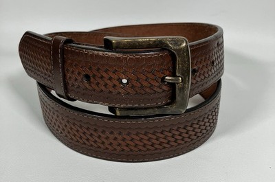 Unbranded Brown Leather Men s Belt Faux Basket Weave Size 40  Removable Buckle
