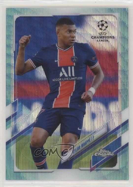 2020-21 Topps Chrome UCL Aqua Wave Refractor 85/199 Kylian Mbappe #95 0kr0