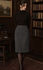 Vintage Gray Wool Pencil Skirt High Waist Knee Length Dark Academia Size 10