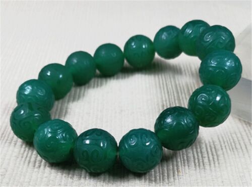 Bracciale Giada 14MM 100% Verde Ghiaccio Naturale Antica Agata Giadeite Perline Giada - Foto 1 di 12