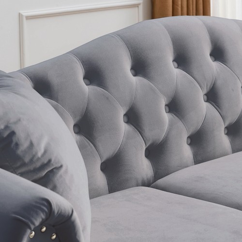 Chesterfield 3 Seater Velvet Sofa Button Tufted Couch with Nailhead Arms Pillows - Picture 38 of 42