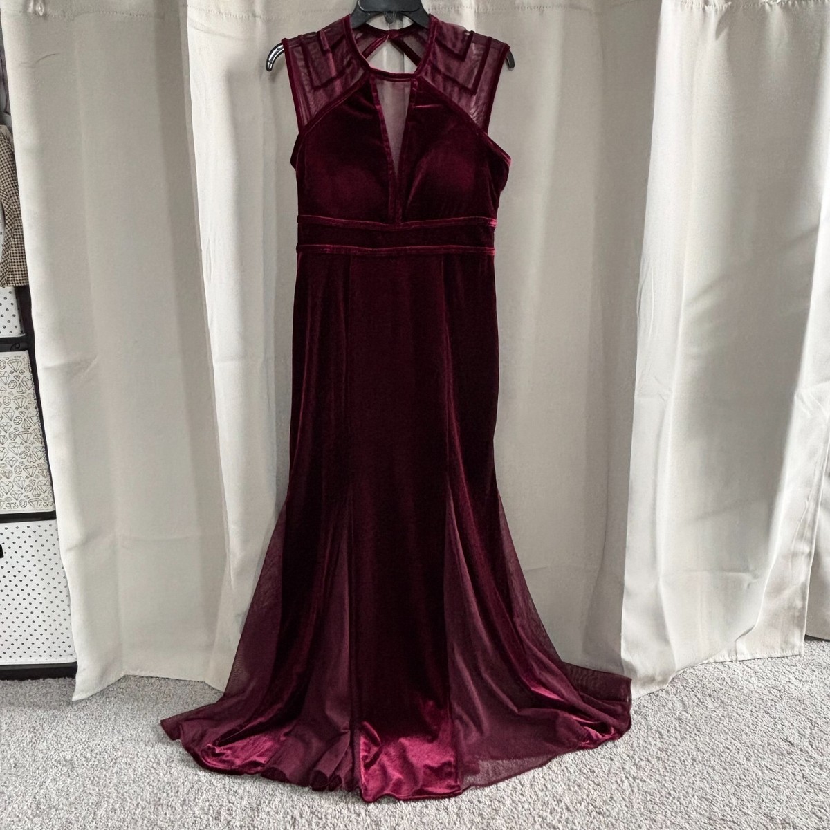 Nightway Womens Dress Size Petite Babydoll Velvet Chiffon Panels