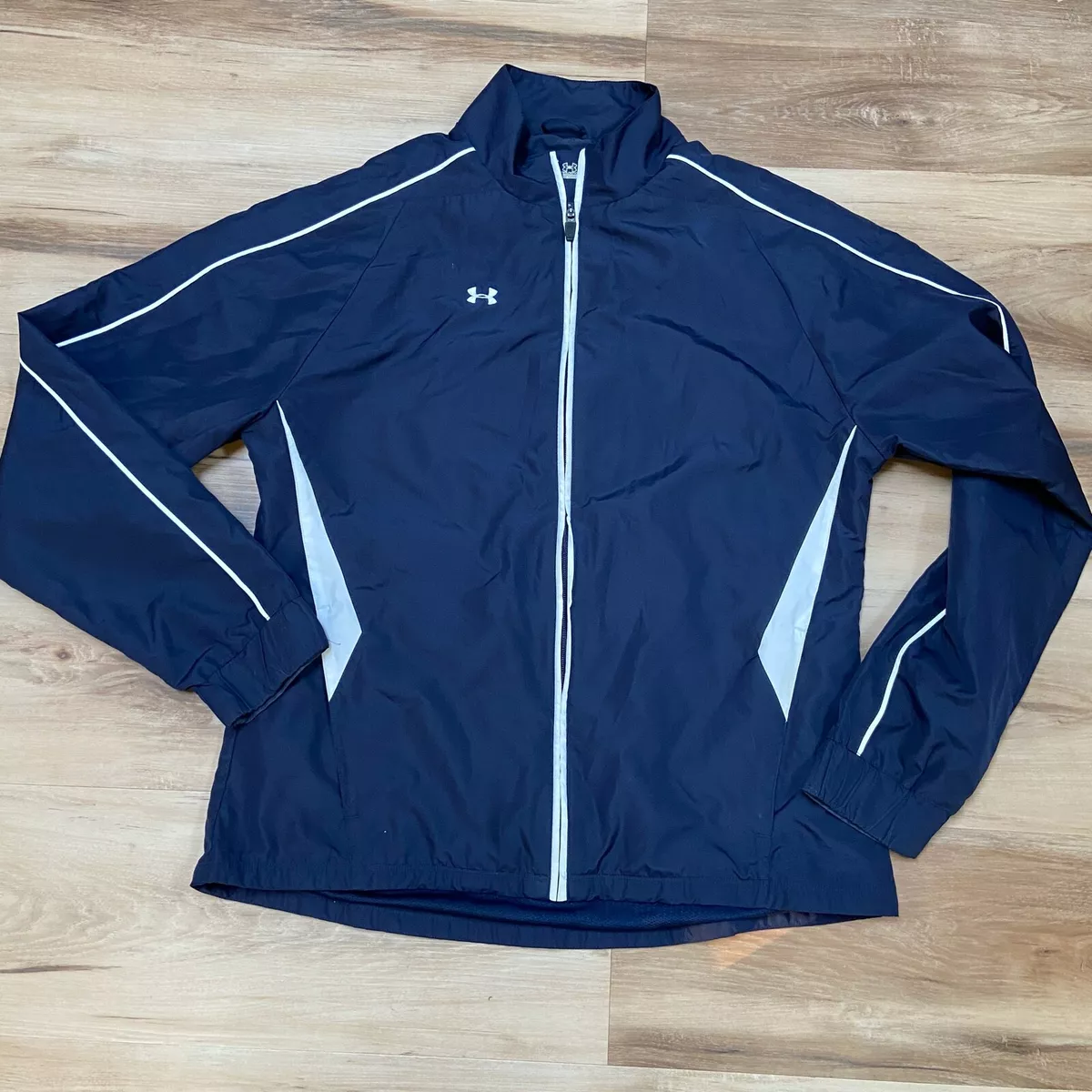 Under Armour Track Jacket Womens Medium Blue White Full Zip Mock