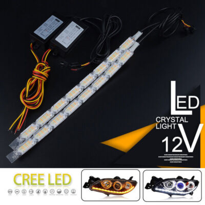 2X 8LED Switchback Car Flexible LED Strip Light DRL Sequential Turn Signal Lamps