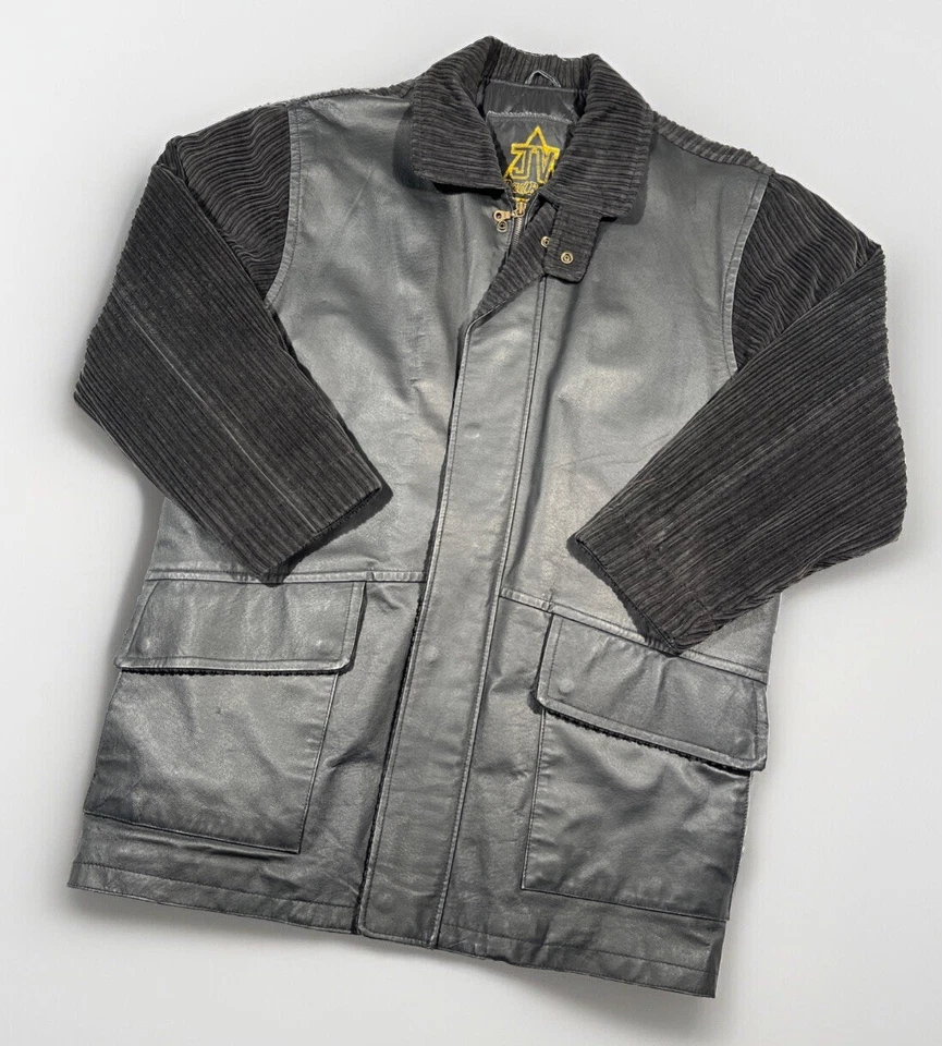 Casaco vintage Jackie Vital JV Bad Boyz couro genuíno e jaqueta de veludo anos 90 hip hop