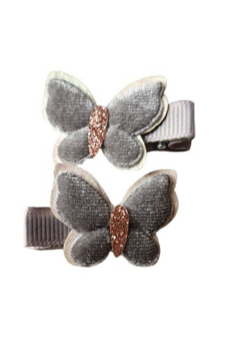 NEW 3.5cm Grey Double Layered Velvet Glitter Butterfly Hair Beak Clip Slide