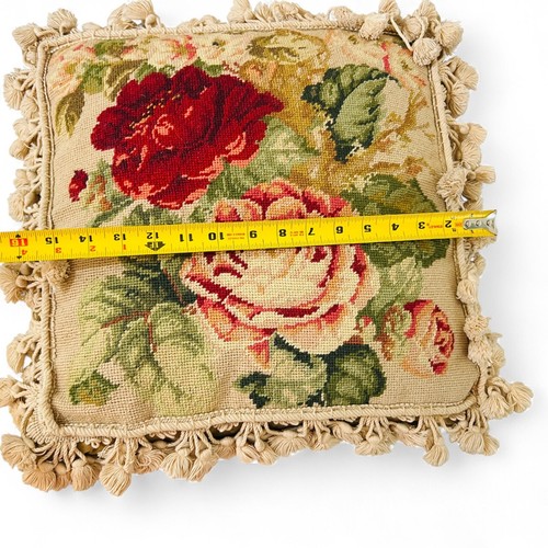 Luxury Chartwell Tapestry Pillow Needlepoint Pillow Roses, Tapestry Fringe - Picture 12 of 12