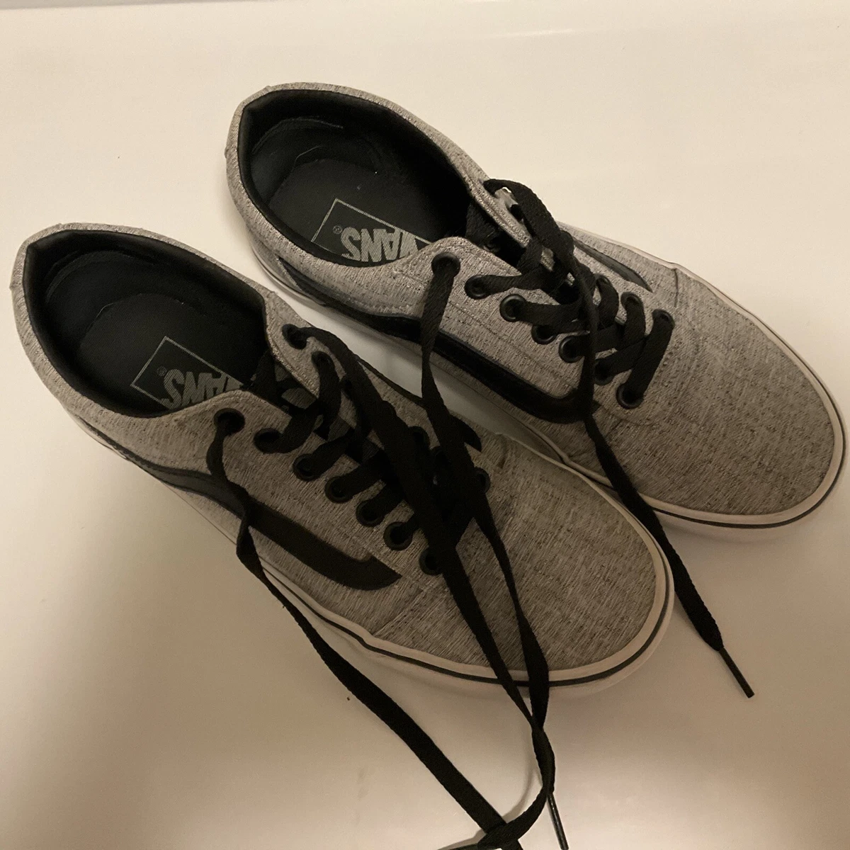 Vans Mens 7 Sneakers Skate Shoes Old Skool Tweed Grey Black Lace Up Very Good