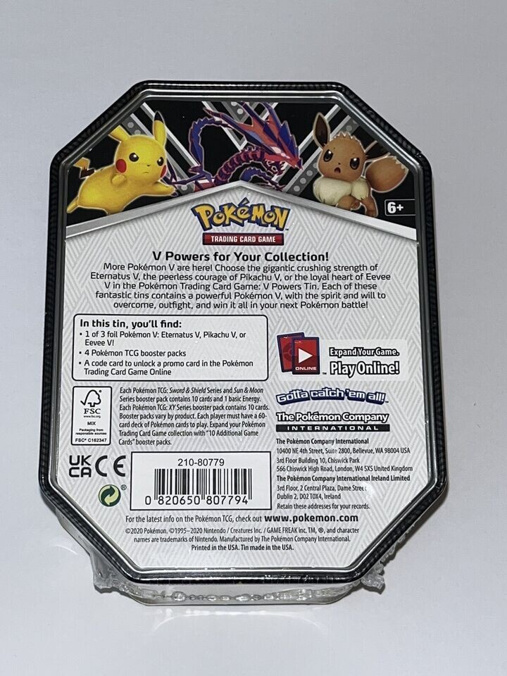 Pokémon v powers eevee v tin set 【新品未開封】 POKEMON TCG V POWERS TIN FEATURING - EEVEE V - BRAND NEW