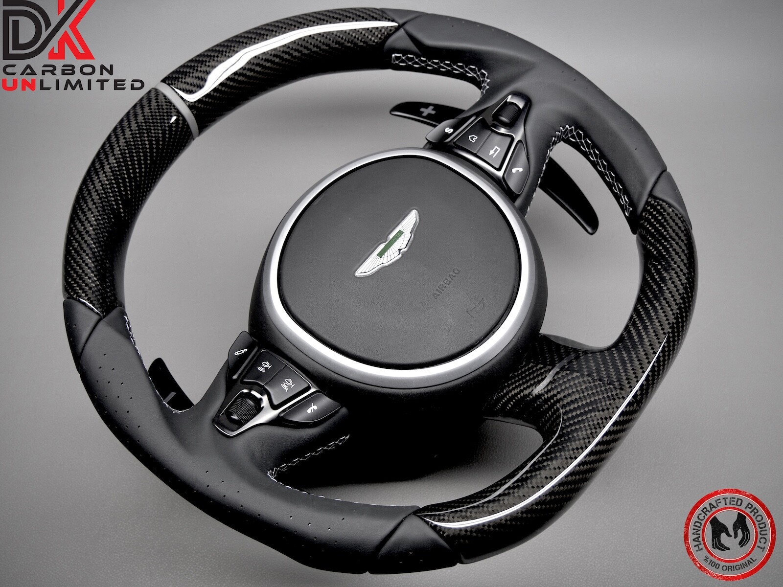 Aston Martin DBS Vantage DB11 Silver Ring Napa Leather Carbon Steering Wheel v2