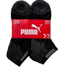 Men PUMA Cushioned/Arch Support Low Cut Socks 6 Pairs 8-12 Black/Gray w Logo New