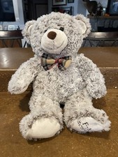 FAO Schwarz 18" Plush Curly Teddy Bear with Plaid Bow Tie 2017 Super Soft