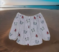 ZARA Blue Striped Top S Off Shoulder Embroidered Butterfly Shirt Blouse Oversize