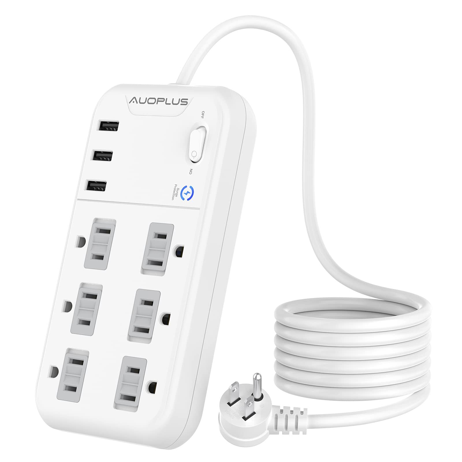 Surge Protector Power Strip - 6 Outlets with 3 USB Ports, 5FT Extension Cord,...-image