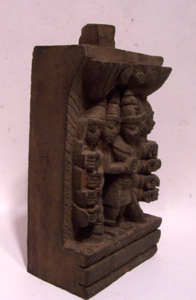 Antigua estatuilla asiática tallada a mano de madera Señor Vishnu adoración ídolo 9" bloque estatua Foto 2 de 4