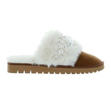 INC Womens 5 M Tan Pearl Ilene Fuzzy Faux Fur Slippers NIB HP2