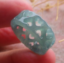 Video Certified Green Natural A JADE Jadeite Heart RING USA. 6.5    690481 AS