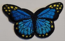 3" Blue w/ Gold Monarch Butterfly Patch Iron-On/Sew-On Embroidered