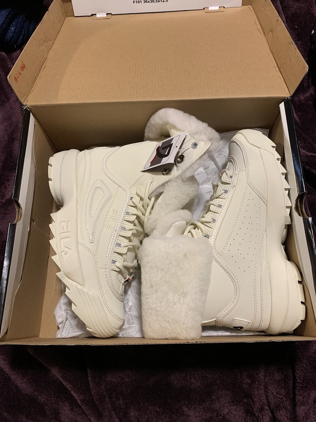 FILA DISRUPTOR BOOT FUR OFF WHITE IVORY LACE UP FUR LINING WOMENS BOOTS NEW | eBay