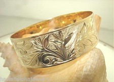 20MM 14K YELLOW GOLD CUSTOM-MADE PERSONALIZED HAWAIIAN GARDEN OF PARADISE BANGLE