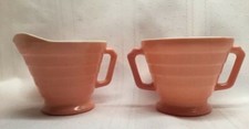 Hazel Atlas Moderntone Platonite Pink Creamer And Sugar Dish Vintage