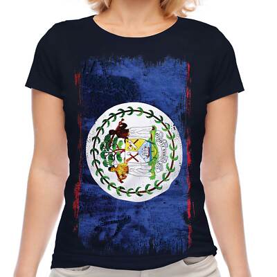 BELIZE GRUNGE FLAGGE DAMEN T-SHIRT TEE TOP BELIZEAN SHIRT FUSSBALL TRIKOT GESCHENK
