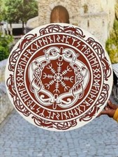 Wooden Nordic engraved medieval viking shield  Viking Valhalla Shield Battle