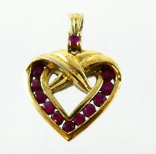 Gilded Sterling Silver Ruby Studded Heart Pendant 925 Designer 3.1g .75 Inches