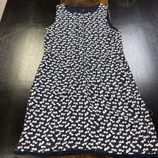 J.Crew Navy Blue White Heart Print Sleeveless Dress 6 Viscose Pocket Zip Casual